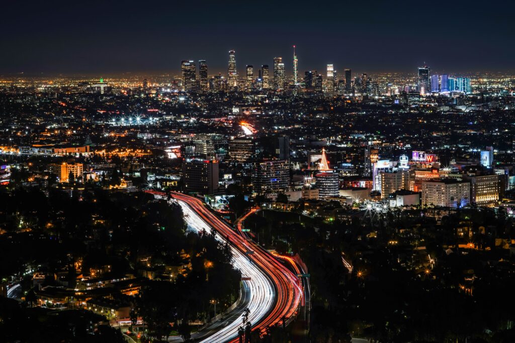 Stunning Night Aerial Cityscape Wallpaper - Vibrant Metropolis Lights