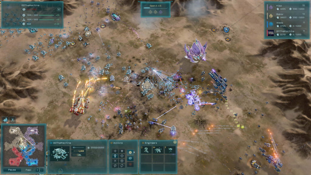 Intense Aerial View Capturing the Battlefield in Ashes of the Singularity with Dynamic Ship Battles and Game Dashboard Wallpaper