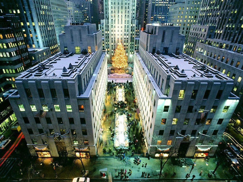 Stunning Aerial View of Rockefeller Center Christmas Tree Wallpaper