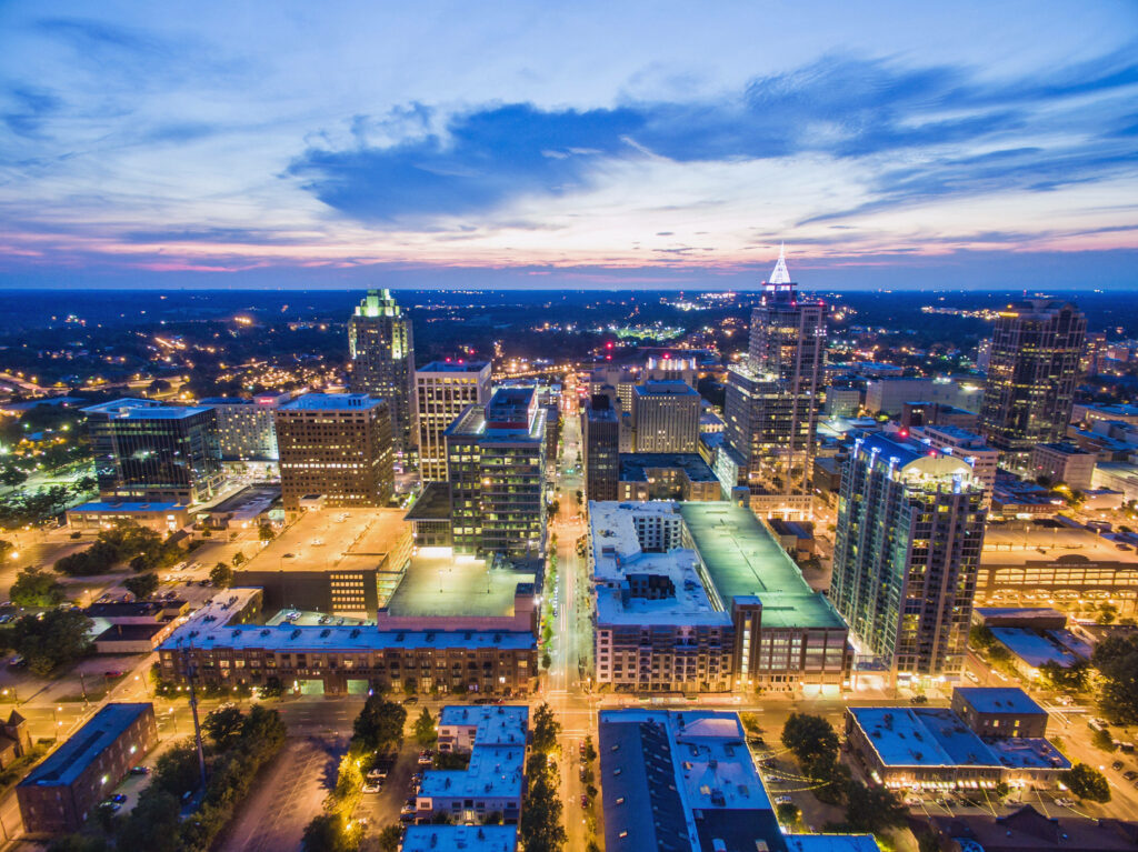 Stunning Aerial View of Raleigh at Dusk - Wallpaper Background
