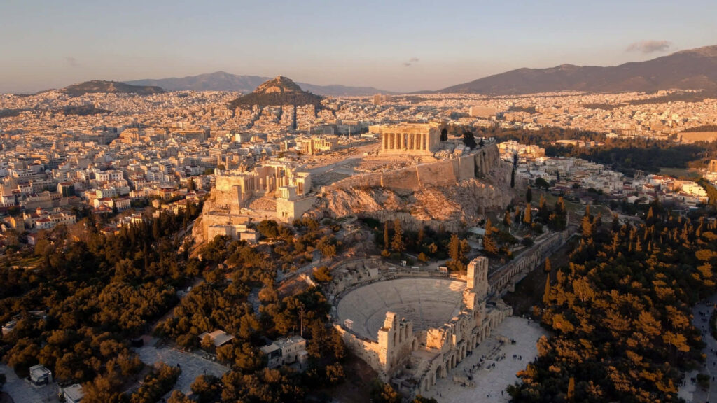 Stunning Aerial Wallpaper of Athens' Acropolis & Amphitheater