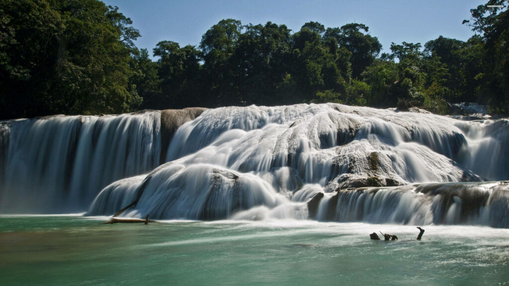 Agua Azul Waterfall Wallpaper: Serene Turquoise Cascades in Chiapas