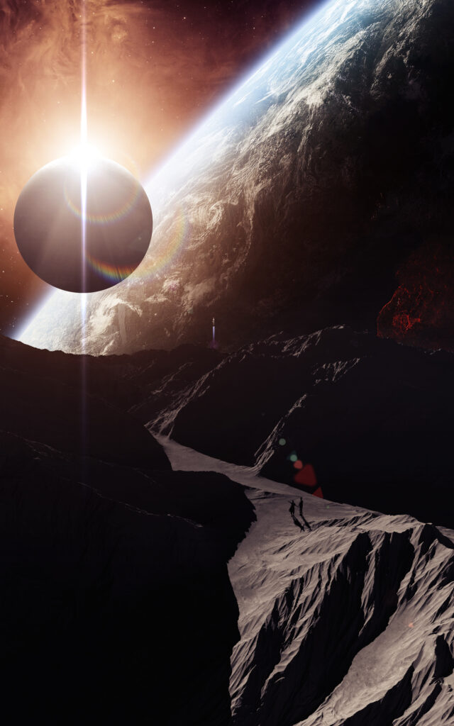 Stunning Alien Landscape Wallpaper: Rugged Terrain & Glowing Planet