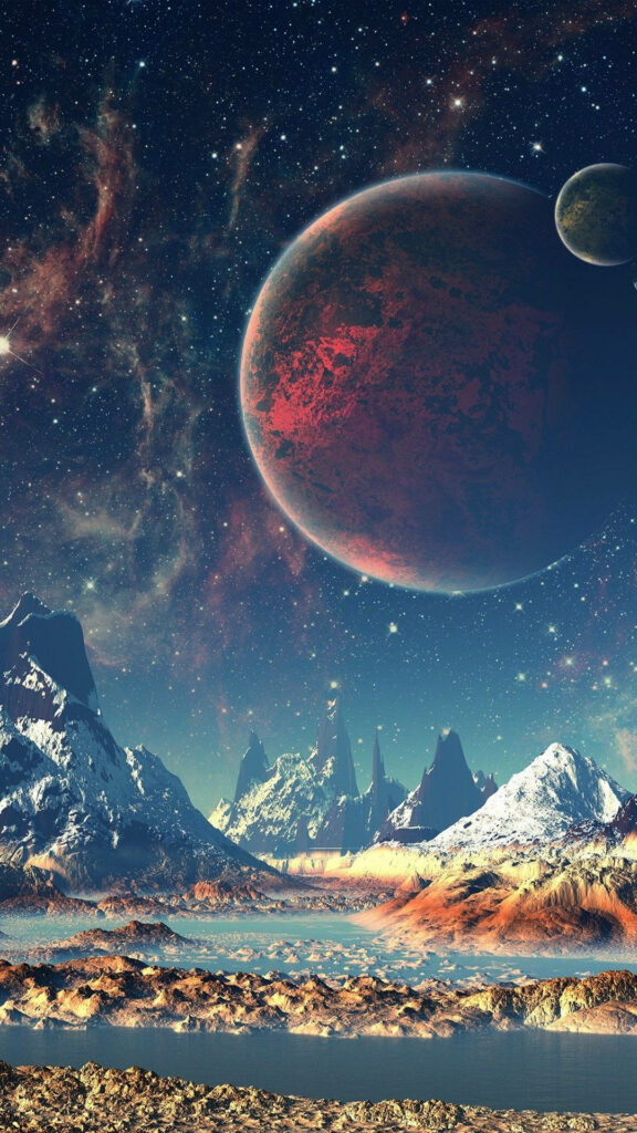 Stunning HD Alien Planet Wallpaper: Red Planet & Moon Landscape