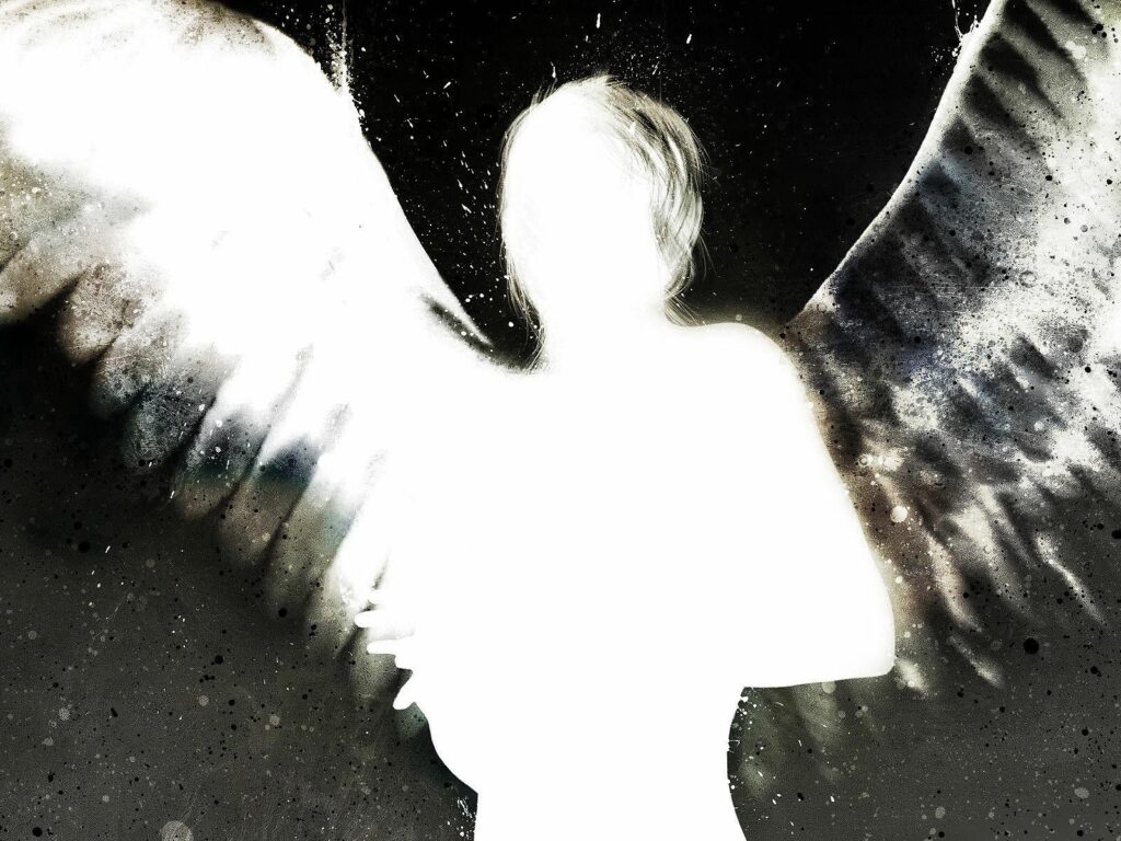 Angelic Abstract Wallpaper: Illuminated Wings on Dark Background