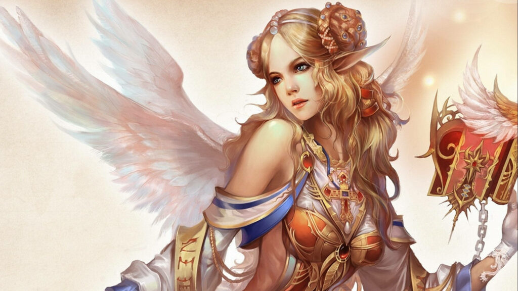 Stunning Fantasy Wallpaper: Angelic Figure with Radiant Wings