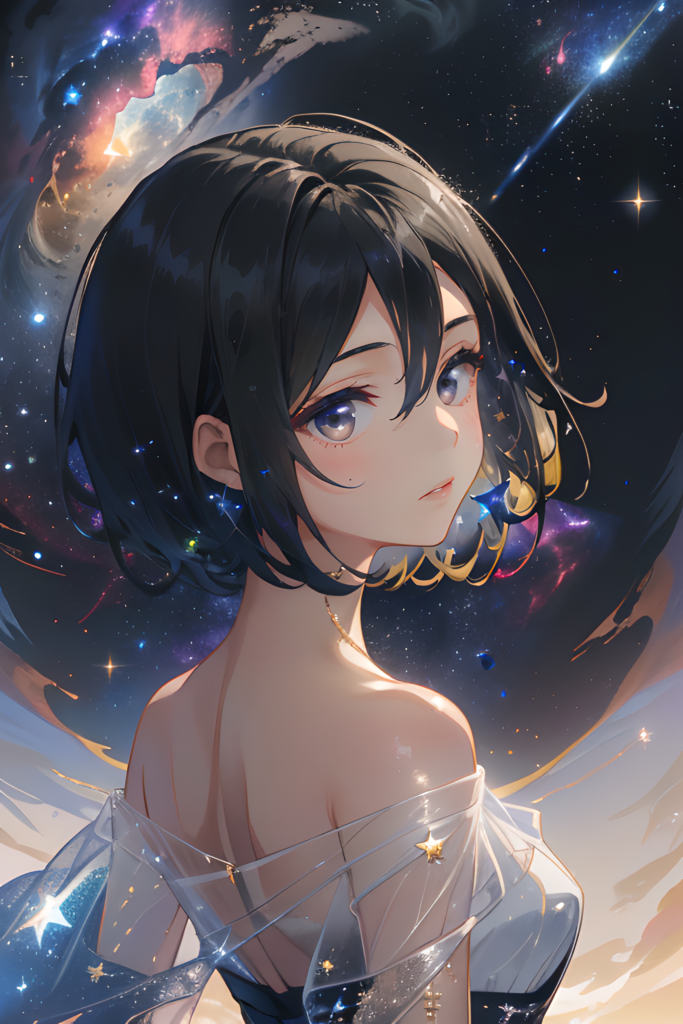 Anime Girl in Cosmic Galaxy - Stunning 2048x3072 Wallpaper Background