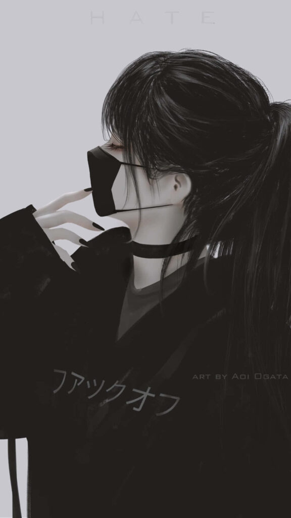 Anime Girl in Black Mask - Stylish Minimalist Wallpaper Background