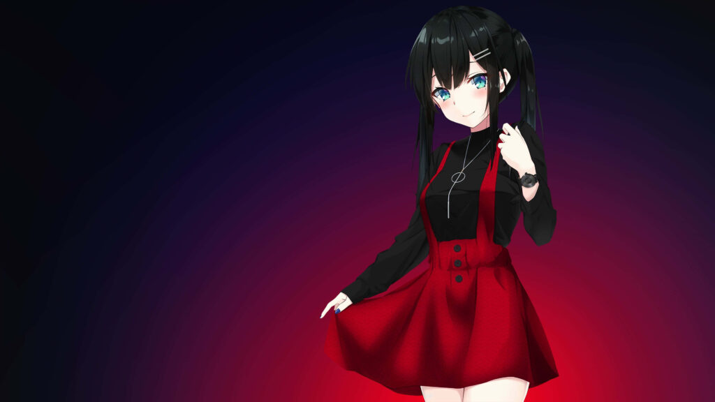 Stunning Wallpaper of Mysterious Anime Girl in Black & Red Outfit