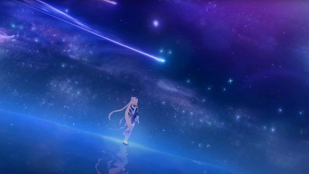 Stunning Anime Girl Wallpaper in Vibrant Cosmic Galaxy Scene