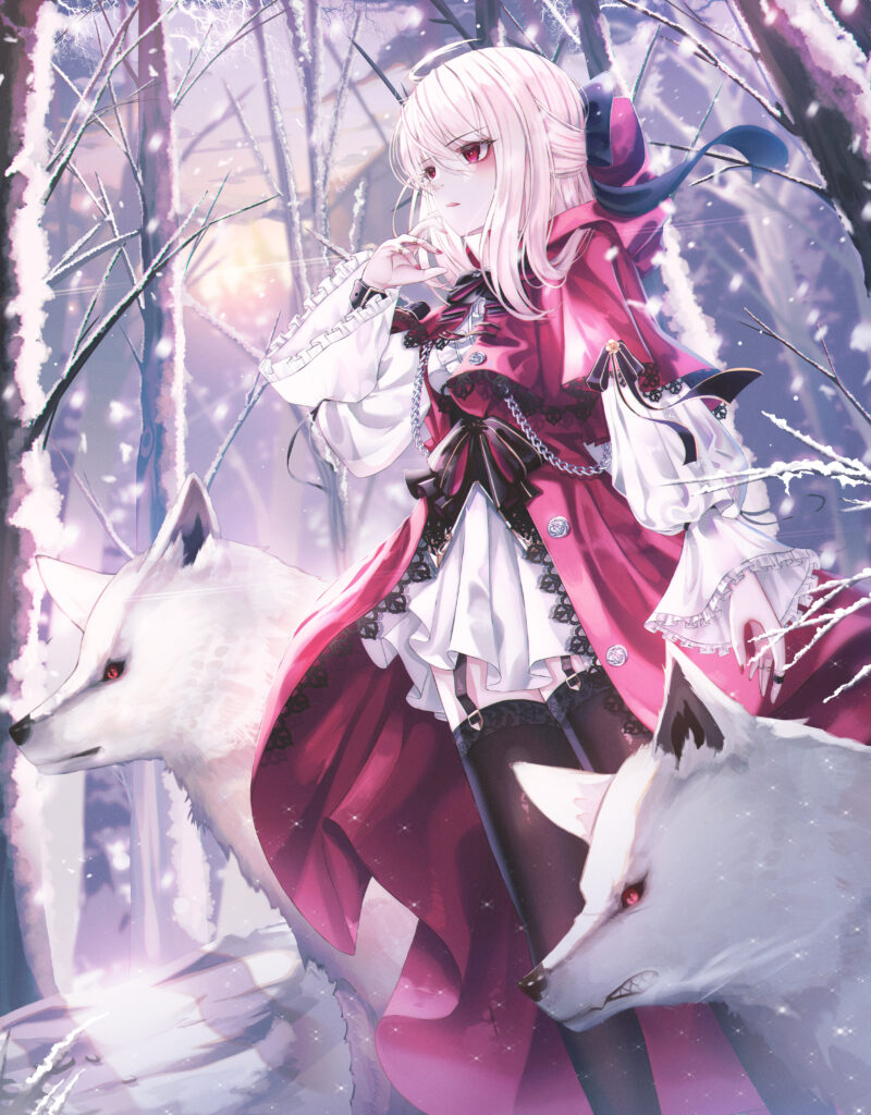Enchanting Anime Wallpaper: Girl, Wolves & Winter Forest Fantasy