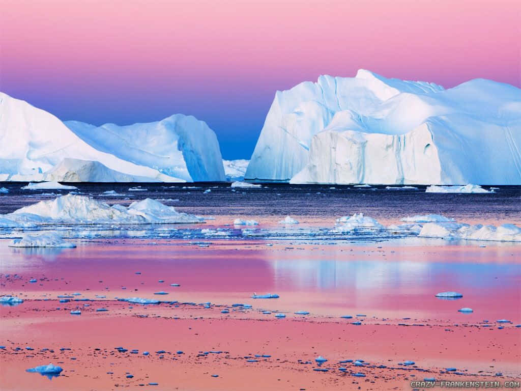 Serene Arctic Landscape Wallpaper: Icebergs & Pastel Sky Reflections
