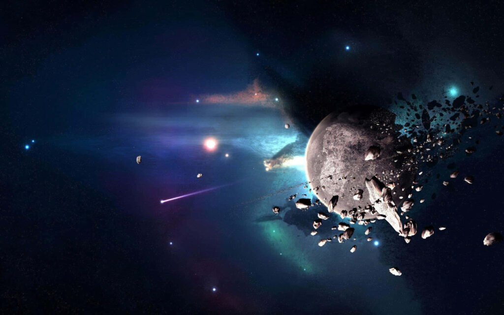 Asteroid Fragmenting in Space: Stunning Cosmic Wallpaper Background