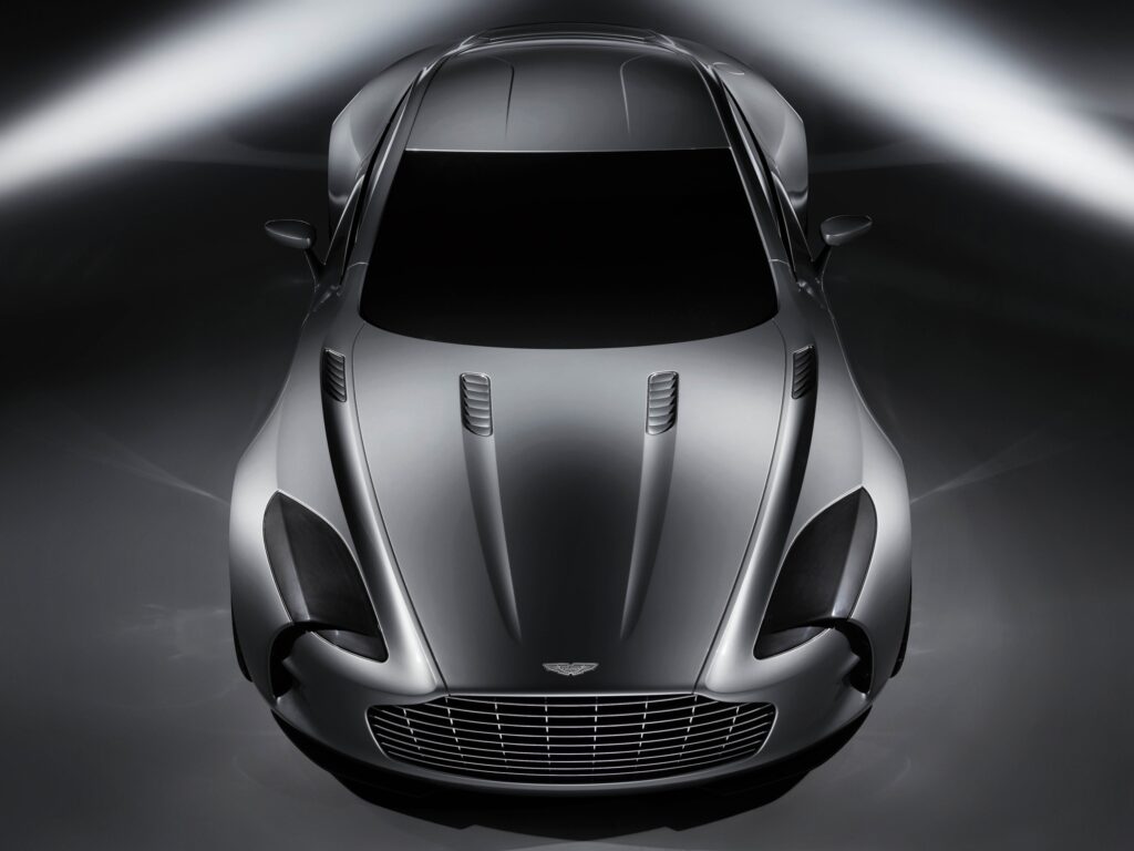 Aston Martin One-77 Wallpaper: Sleek Gray Elegance in Top View