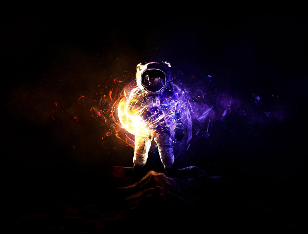 Captivating Astronaut Wallpaper: Cosmic Ambiance with Colorful Light