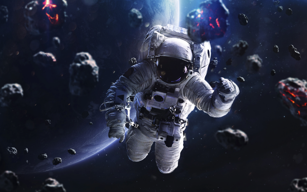 Stunning Astronaut Wallpaper: Cosmic Meteorites & Distant Planet