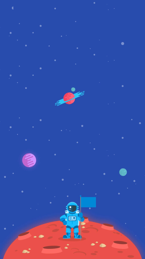 Vibrant Astronaut Wallpaper: Minimalist Cosmic Scene on Red Planet