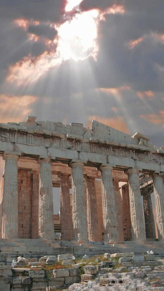Stunning Athenian Acropolis Wallpaper: Radiant Light & Drama