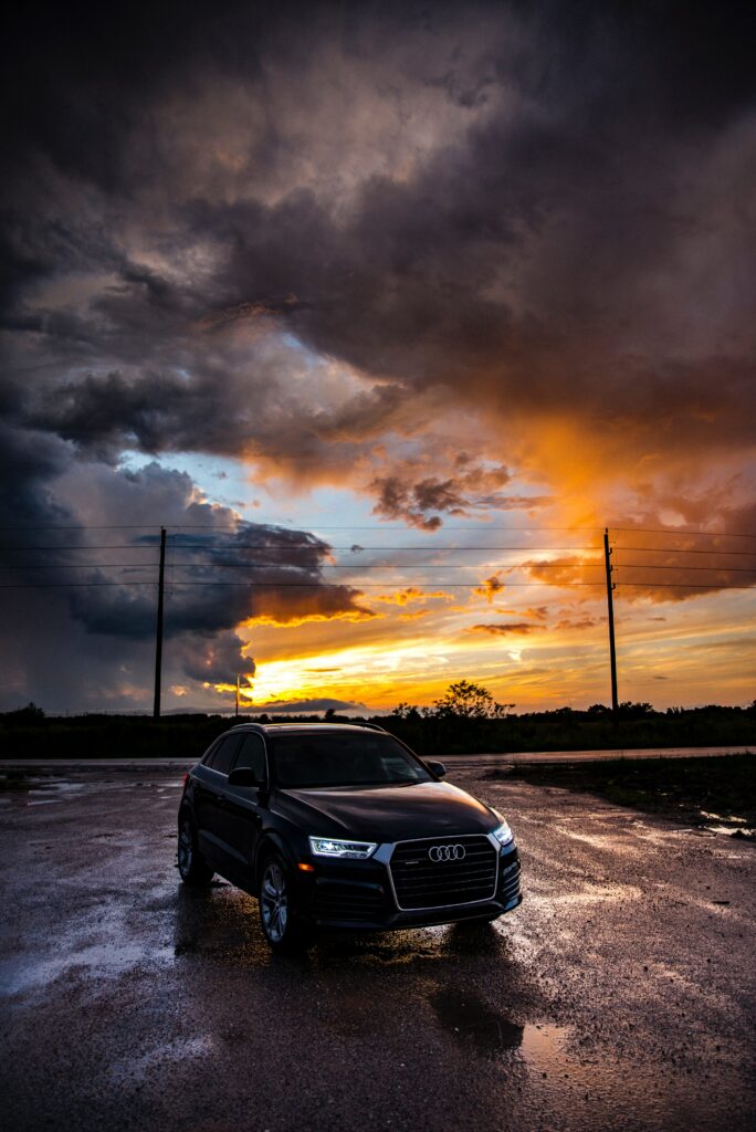Stunning Audi Wallpaper: Sunset Reflection on Wet Surface