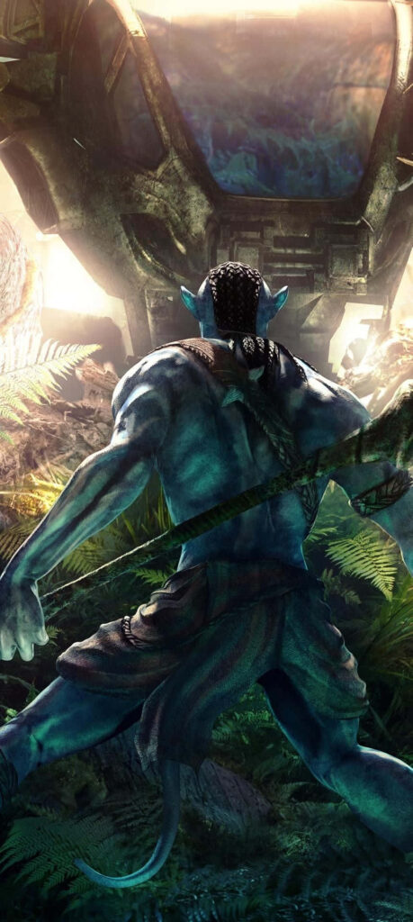 Na'vi Warrior Wallpaper: Blue Skin, Jungle, & Futuristic Tech