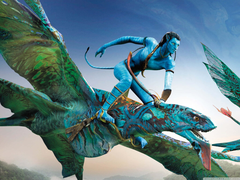 Majestic Pandora Landscape Wallpaper: Avatar Blue Dragon Rider Scene