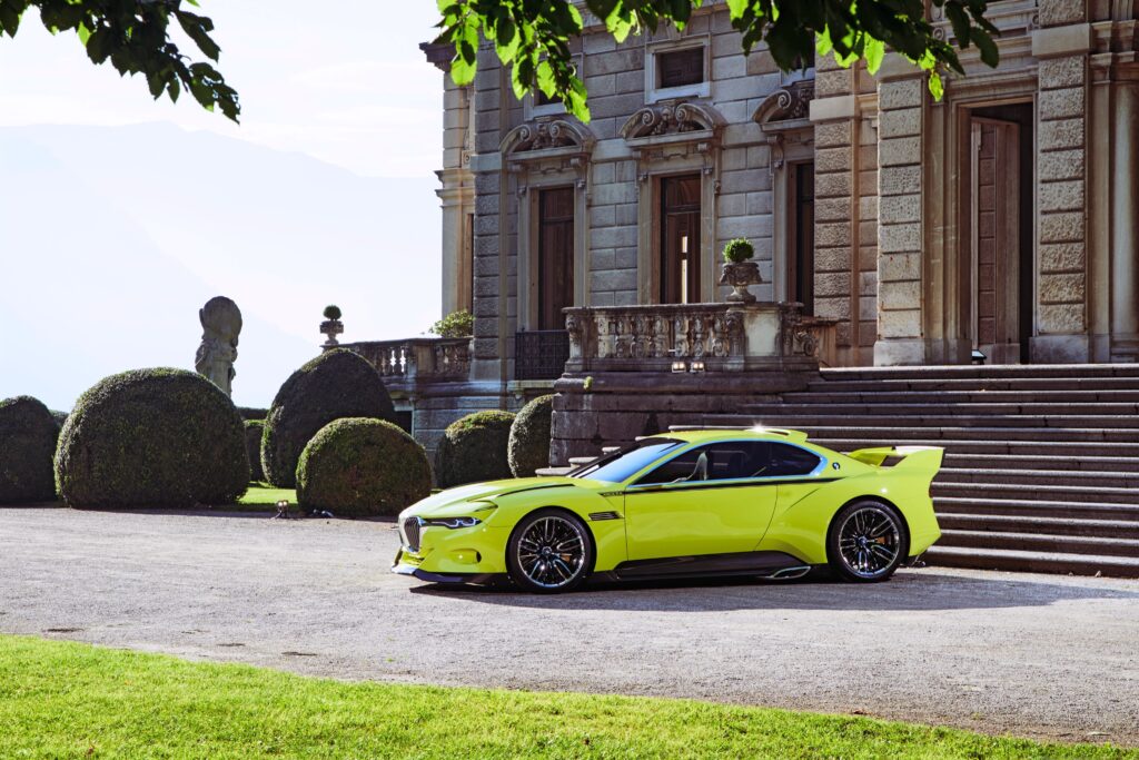 Light Green BMW CSL Hommage Against Historic Architecture Wallpaper