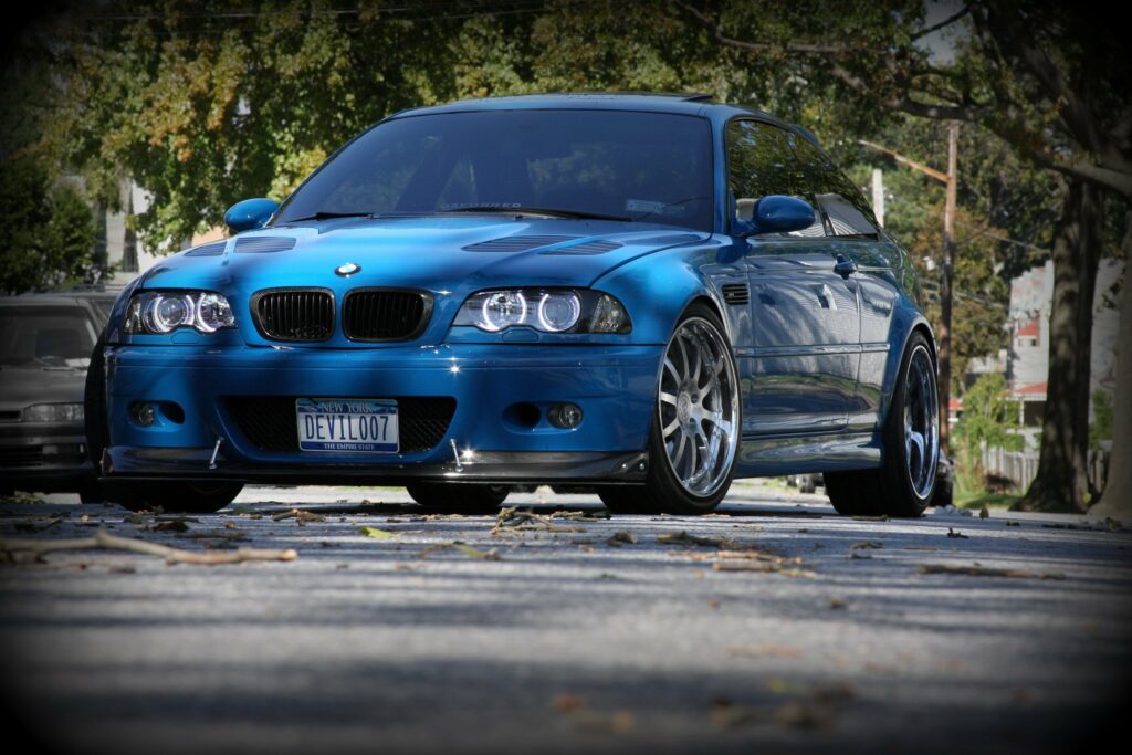 Stunning BMW M3 E46 in Blue - Front View Outdoor Wallpaper
