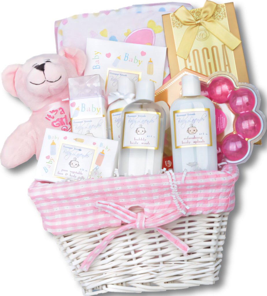 Charming Baby Shower Gift Basket Wallpaper: Pink & White Essentials