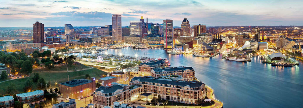 Stunning Baltimore Night Panoramic Wallpaper: Cityscape & Harbor Reflections