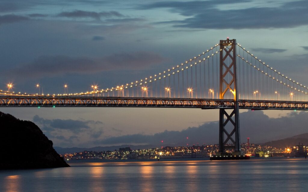 Stunning Bay Bridge Wallpaper at Dusk | Vibrant HDR Background