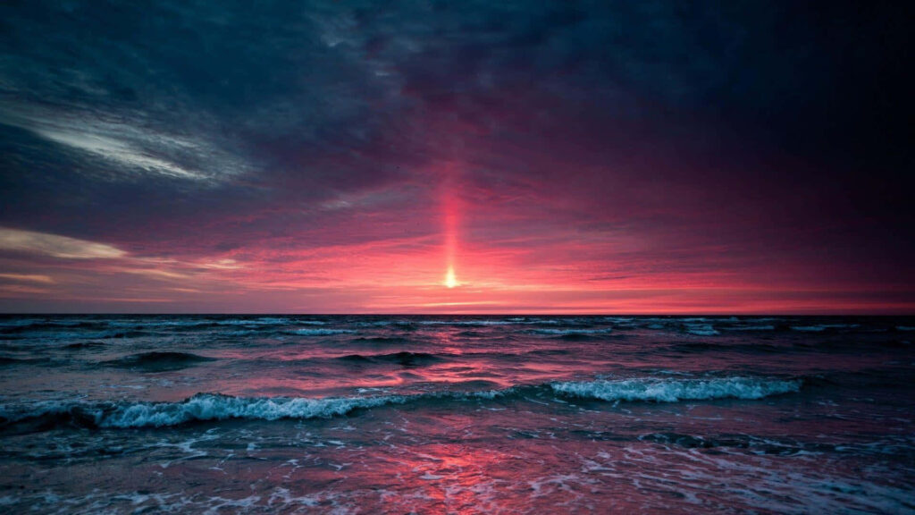 Mesmerizing Sunset Beach Wallpaper: Vibrant Pink, Purple & Blue Sky