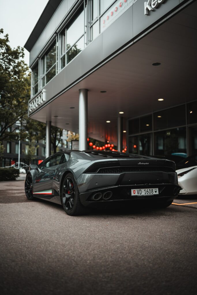 Stunning Black Lamborghini Wallpaper – Urban Rear View Design