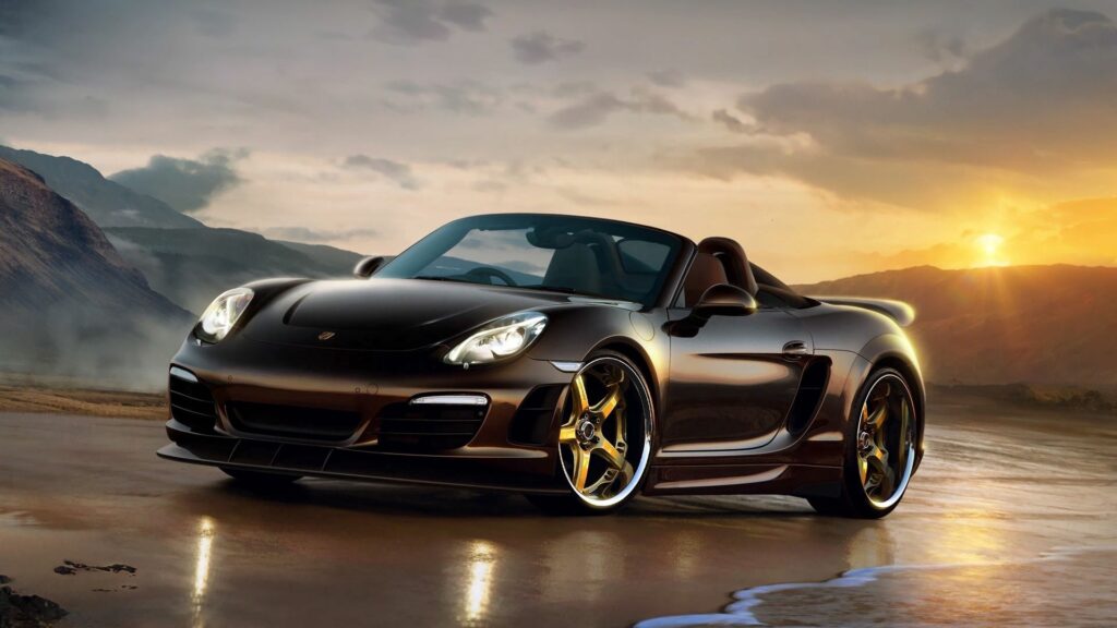 Stunning Black Porsche Boxster at Sunset - Scenic Wallpaper