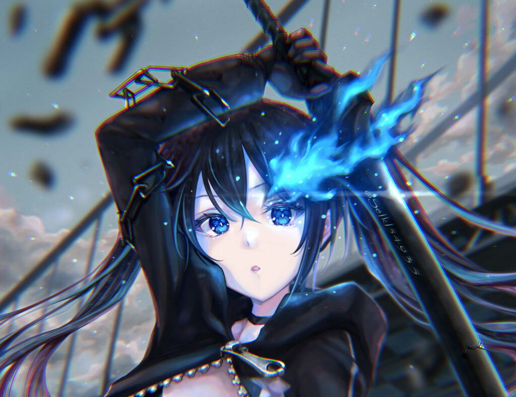 Stunning Black Rock Shooter Wallpaper with Glowing Blue Flames