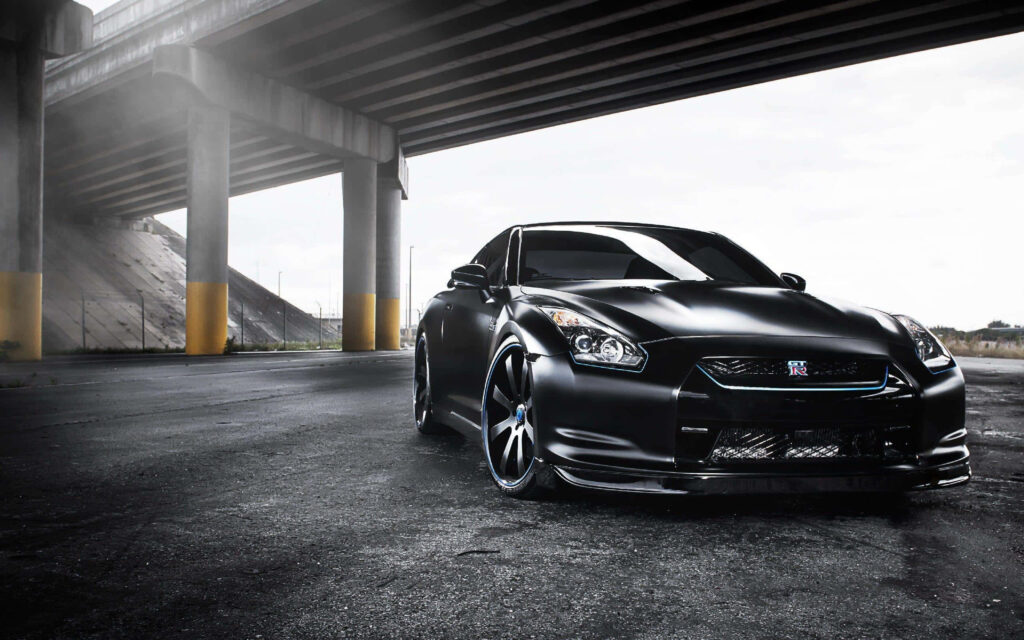 Stunning Black Sports Car Wallpaper | Urban Overpass Background