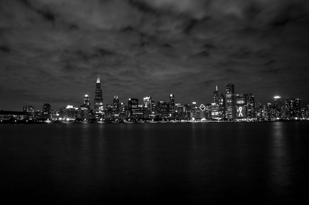 Stunning Black and White Metropolis Skyline Wallpaper Background