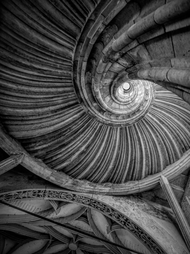 Stunning Black & White Spiral Architecture Wallpaper for Unique Background
