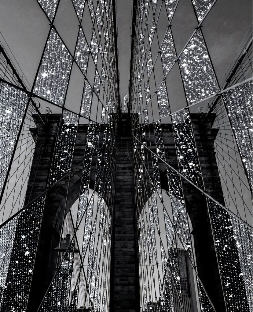 Striking Black and White Bridge Wallpaper: Light & Shadow Play