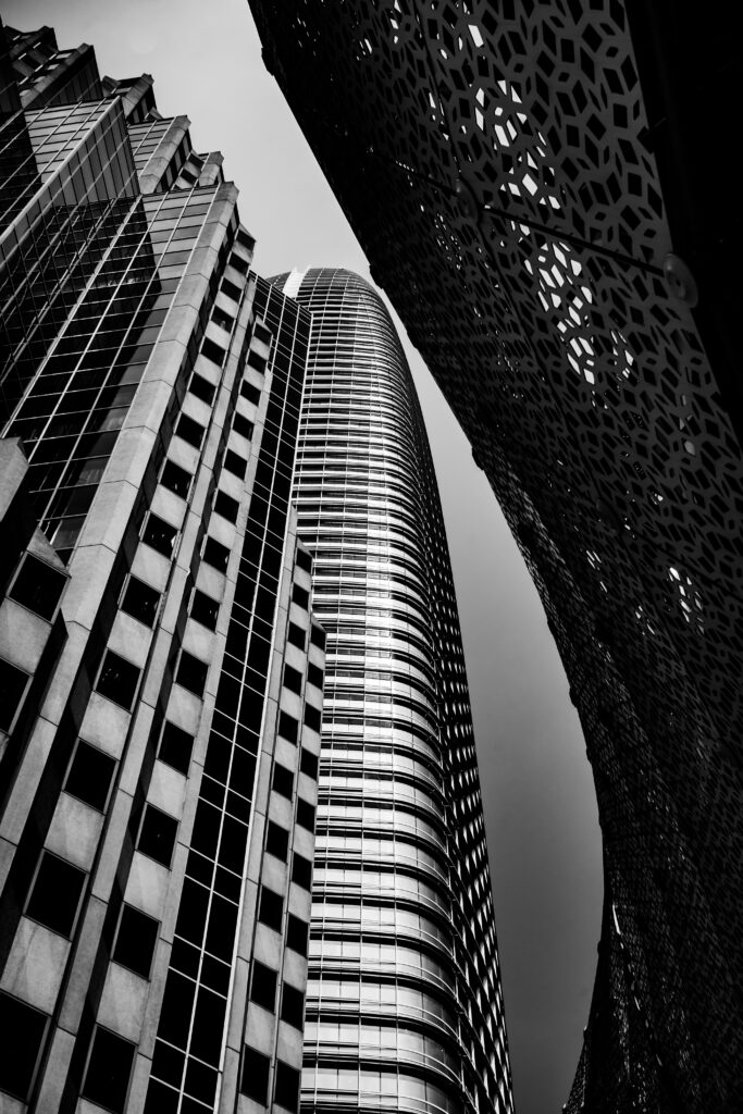 Striking Black and White Wallpaper of Towering Skyscrapers