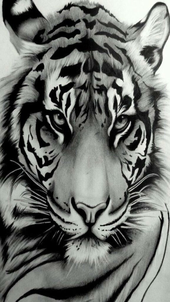 Majestic Black and White Tiger Wallpaper: Striking Monochrome Design