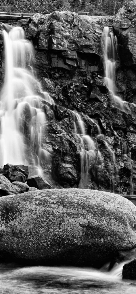 Stunning Black and White Matte Wallpaper with Cascading Waterfall