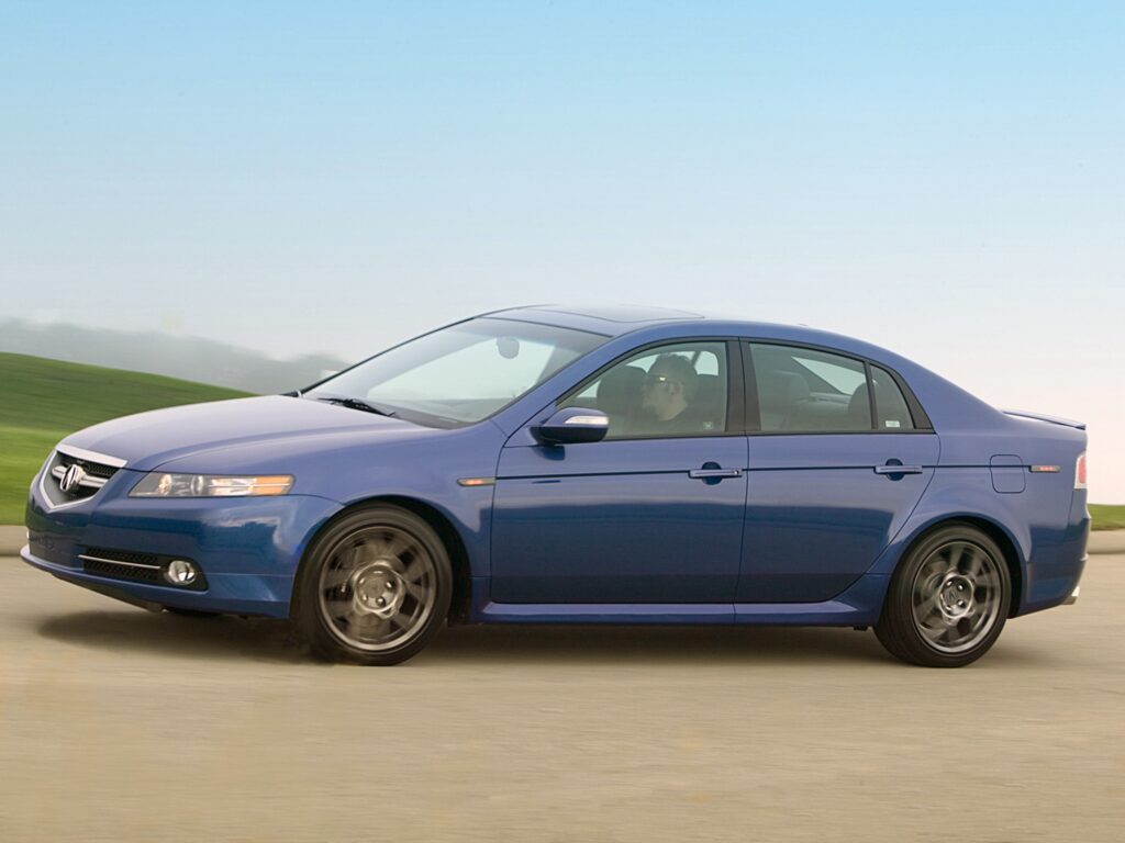 2007 Acura TL Side View Wallpaper: Elegant Blue Car in Nature