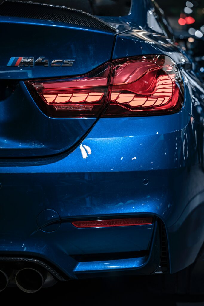 Stunning Blue BMW M4 CS Rear View Wallpaper: Sporty Design & Taillights