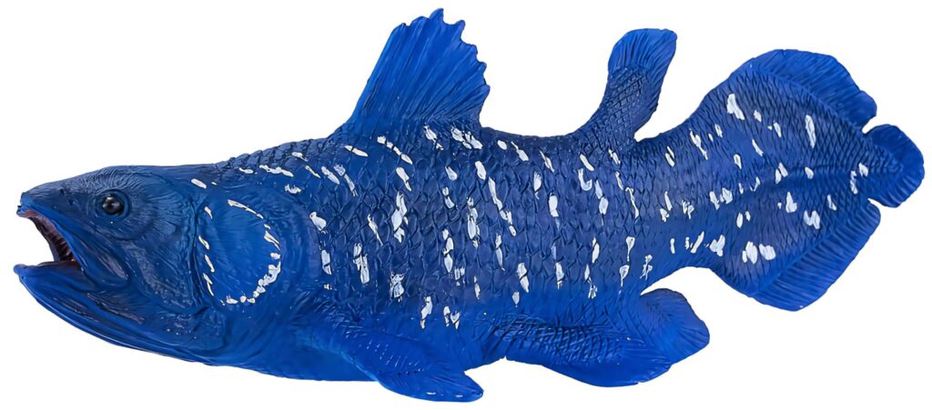Detailed blue coelacanth wallpaper with lifelike textures and prehistoric fish patterns background
