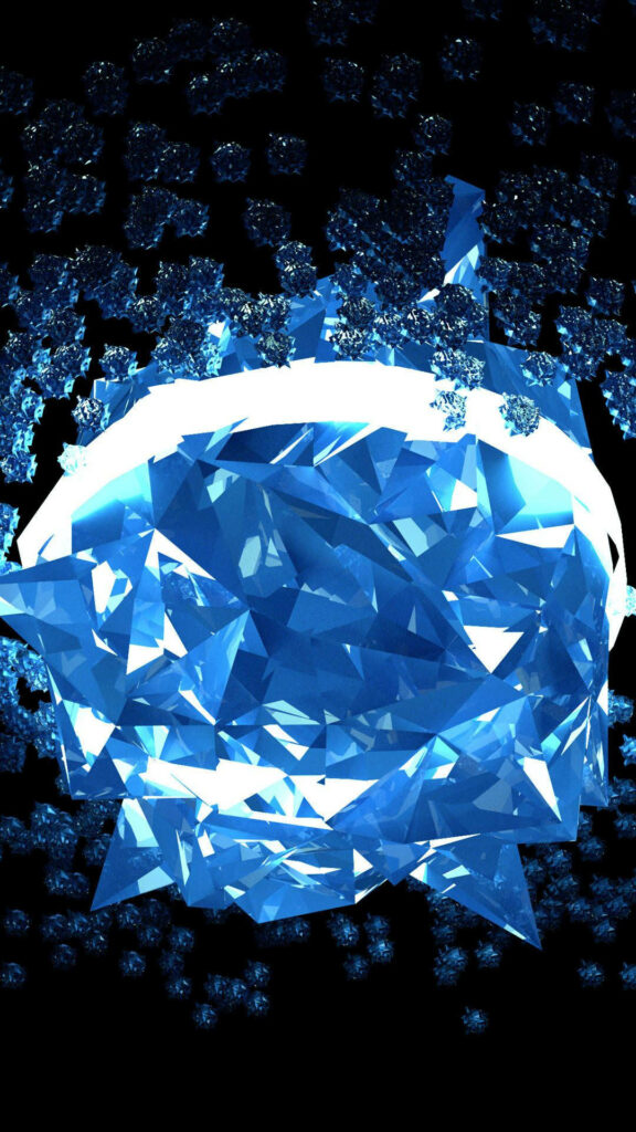 Diamond blue crystal wallpaper with sharp faceted edges glowing on dark background abstract art