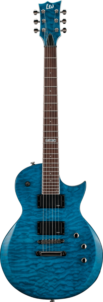 Stunning Blue Electric Guitar Wallpaper with Quilted Top Design