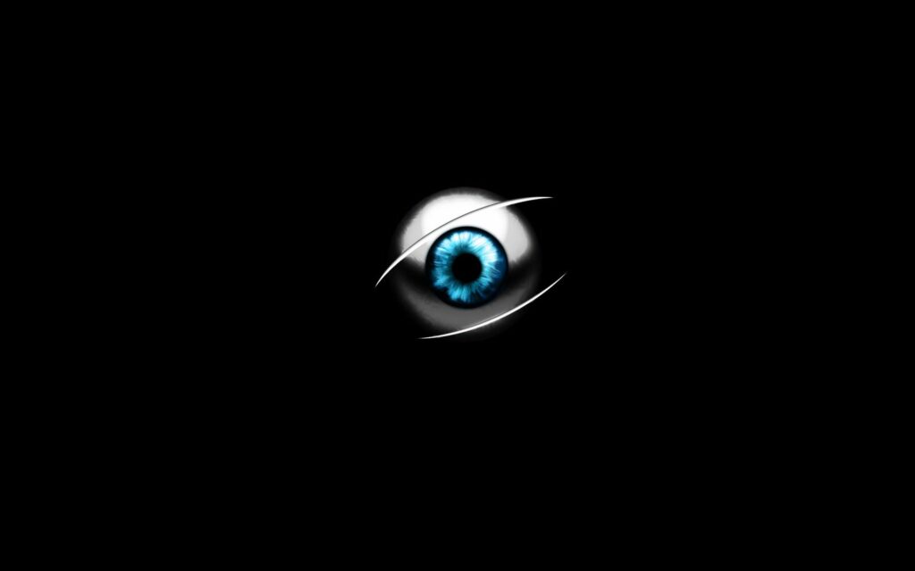 Striking Blue Eye Wallpaper on Black: Modern & Enigmatic Design