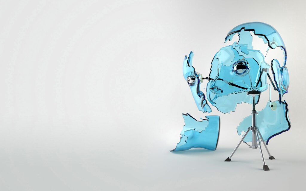 Unique Blue Glass Face Sculpture Wallpaper - Minimalist Art Design