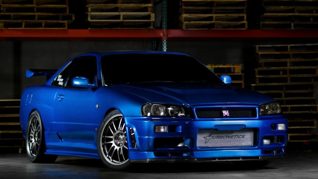 Blue Nissan Skyline GTR R34 Wallpaper: Sporty Design & Dynamic Appeal