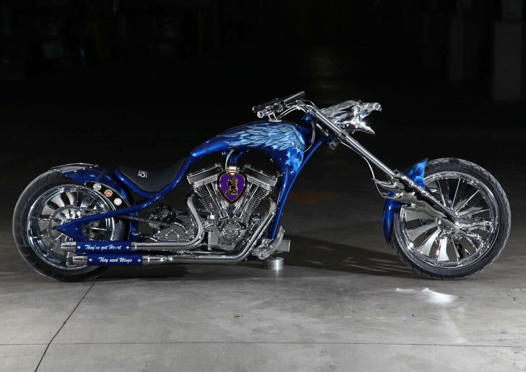 Stunning Blue and Silver Chopper Wallpaper for Motorcycle Lovers